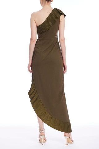 The Mercer | Olive Pleated Ruffle Gown