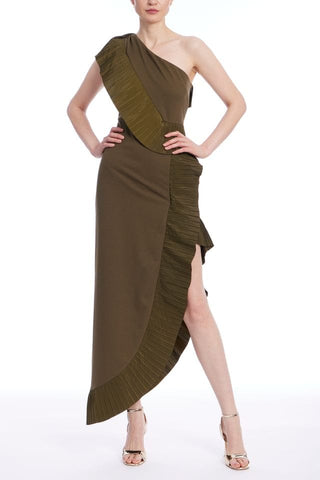 The Mercer | Olive Pleated Ruffle Gown