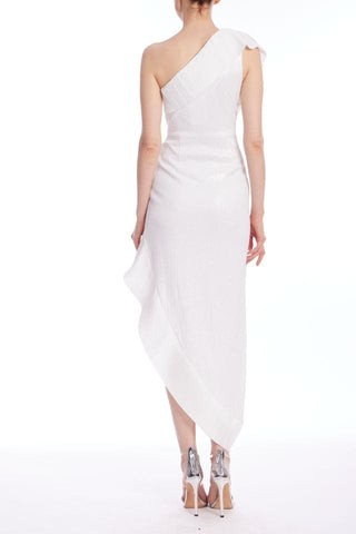 The Mercer Sequin | White Pleated Ruffle Gown