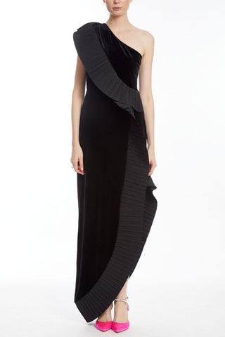 The Mercer Velvet | Black Pleated Ruffle Gown