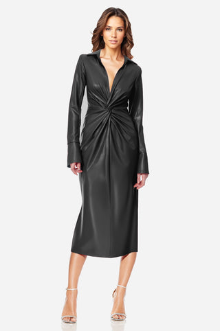 The Mary | Black Twist Faux Leather Cocktail Dress