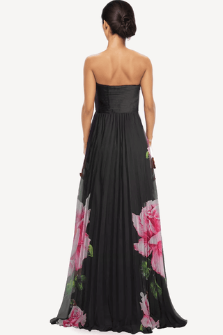 The Dasha | Black Strapless Floral Printed Maxi Dress