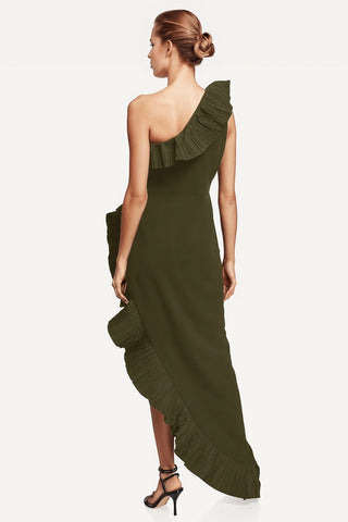 The Mercer | Olive Pleated Ruffle Gown