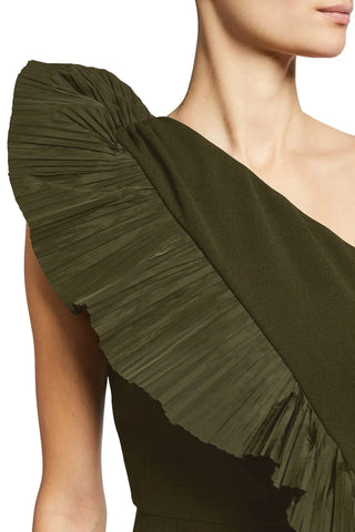 The Mercer | Olive Pleated Ruffle Gown