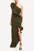 The Mercer | Olive Pleated Ruffle Gown