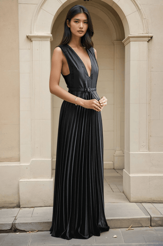 The Jaelyn | Black Pleated Gown