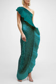 The Mercer Sequin | Emerald Pleated Ruffle Gown