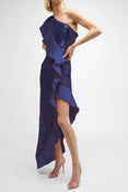 The Mercer Sequin | Navy Pleated Ruffle Gown