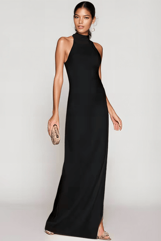The Angelina | Black Halter Neck Side Slit Gown