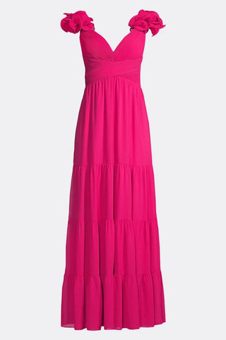 The Dierdre | Fuchsia Chiffon Boho Gown with Sleeve Accents