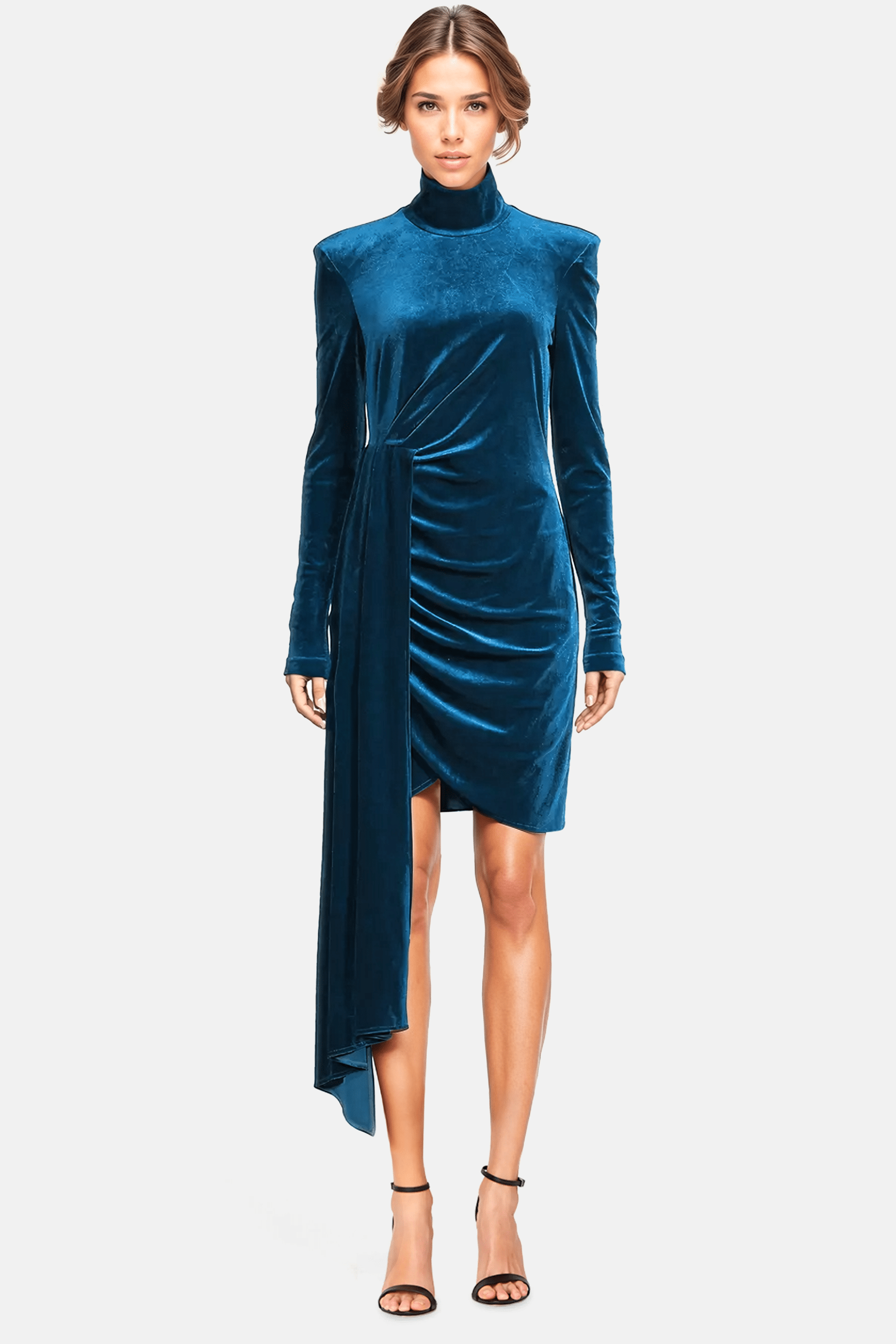 Peacock blue velvet clearance dress