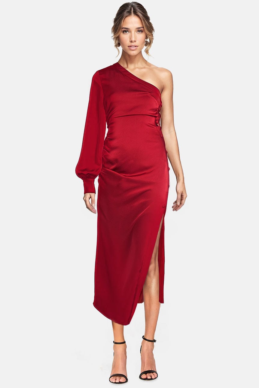 ONE33 Social The Elana Ruby One Shoulder Midi Cocktail Dress