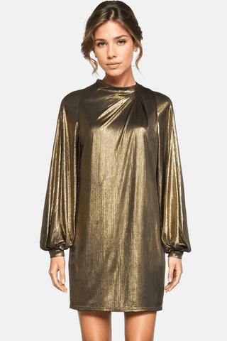 The Aria Dress | Gold Balloon Sleeve Metallic Mini Dress