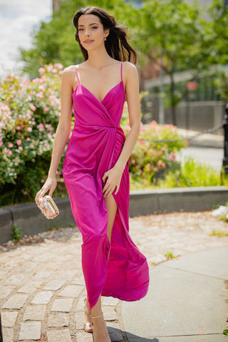 The Hayes | Fuchsia Faux Wrap Gown