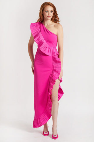 The Mercer | Fuchsia Pleated Ruffle Gown