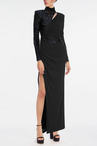 The Bridgette | Black Sequin & Satin Crepe Evening Gown
