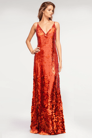 The Noelle | Orange Sequin V-Neck Slip Gown