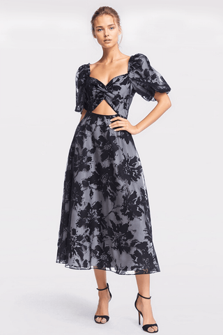 The Cristina | Black Floral Organza Midi