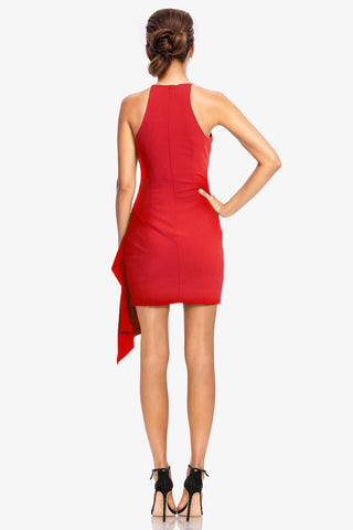 The Tracy | Red Asymmetrical Drape Cocktail Dress
