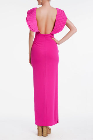 The Mercer | Fuchsia Pleated Shoulder Column Gown