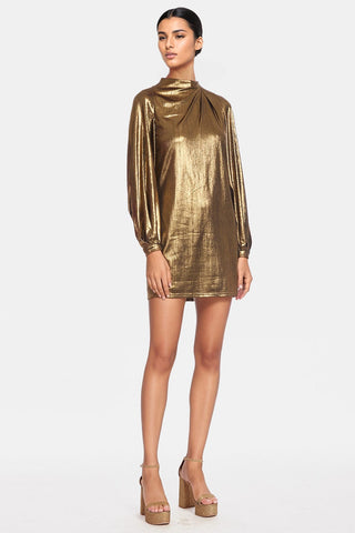 The Aria Dress | Gold Balloon Sleeve Metallic Mini Dress