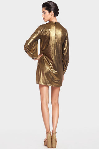 The Aria Dress | Gold Balloon Sleeve Metallic Mini Dress