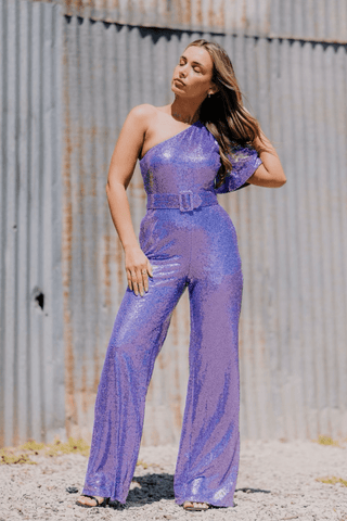 The Fay | Lilac One Shoulder Sequin Jumpsuit