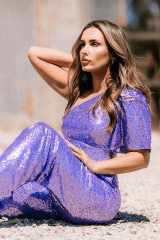 The Fay | Lilac One Shoulder Sequin Jumpsuit