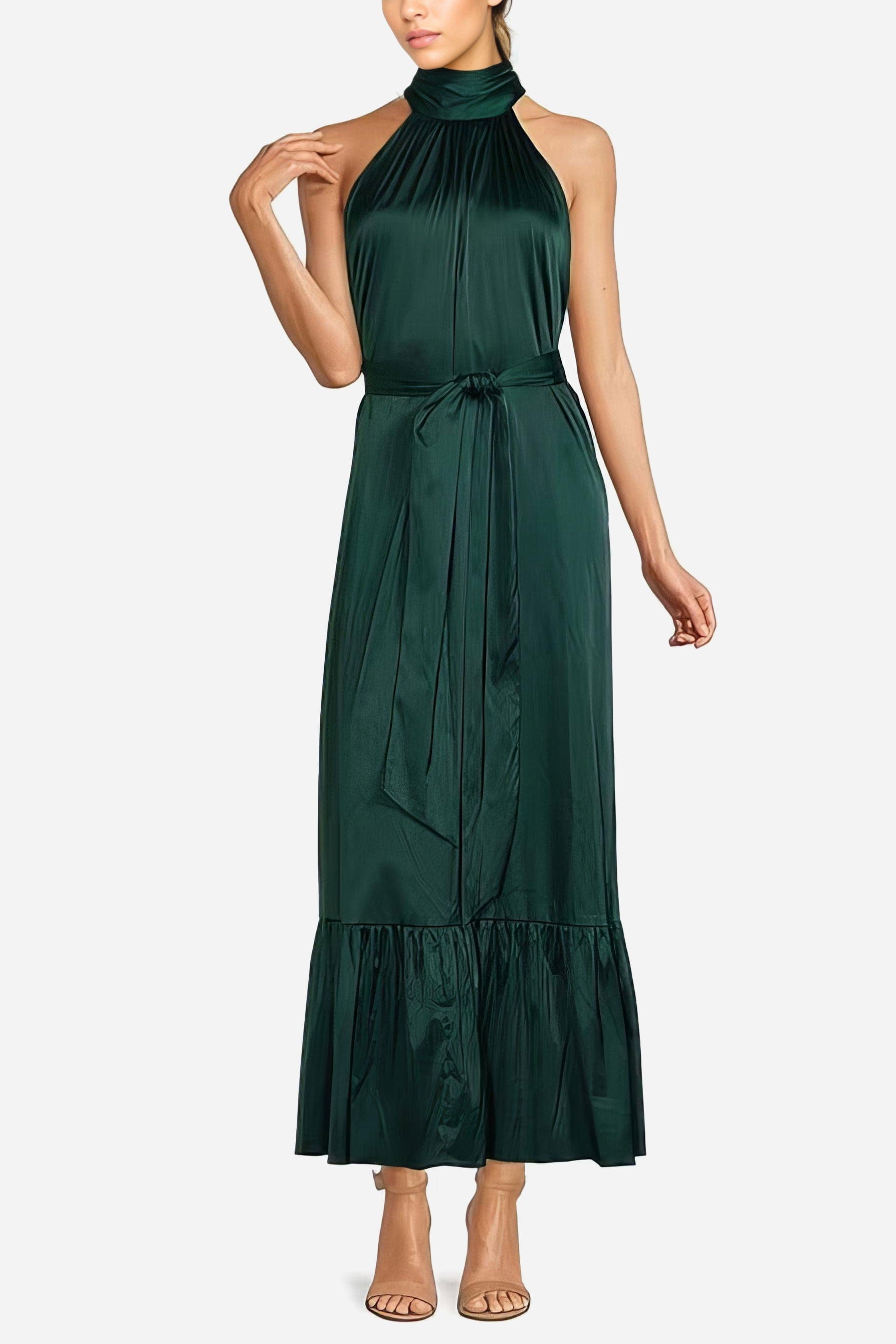 The Sherry Forest Green Satin Maxi Dress
