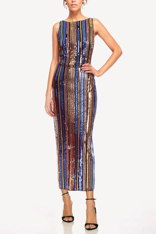 The Sarah | Sequin Midi Gown with Open Back