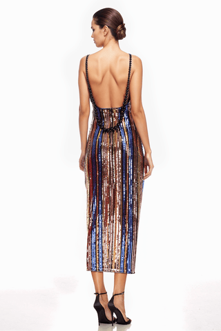 The Sarah | Sequin Midi Gown with Open Back