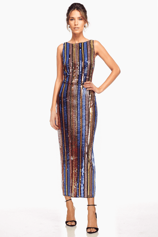 The Sarah | Sequin Midi Gown with Open Back