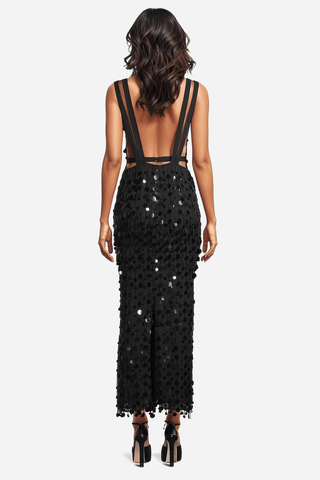 The Starlust | Black Sequin Paillette Midi Dress