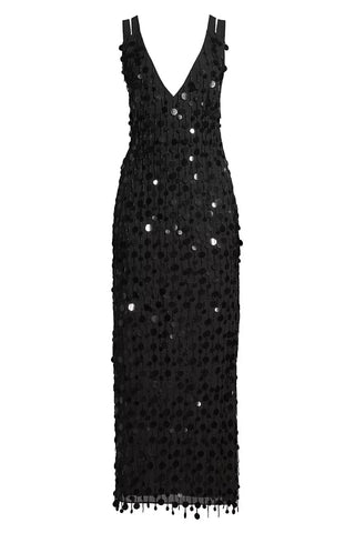 The Starlust | Black Sequin Paillette Midi Dress