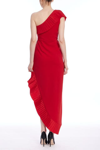 The Mercer | Red Pleated Ruffle Gown