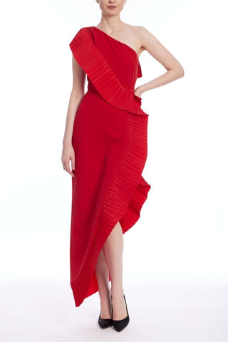 The Mercer | Red Pleated Ruffle Gown