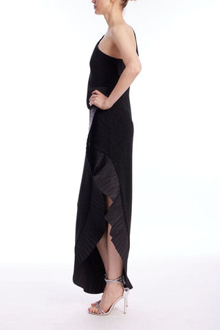 The Mercer | Black Pleated Ruffle Gown