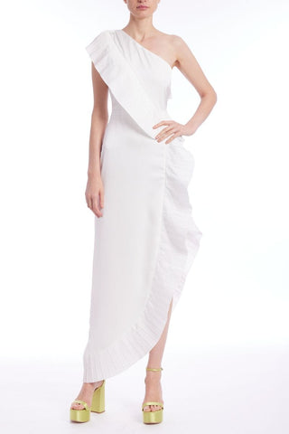 The Mercer | Ivory Pleated Ruffle Gown