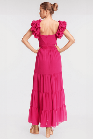 The Dierdre | Fuchsia Chiffon Boho Gown with Sleeve Accents