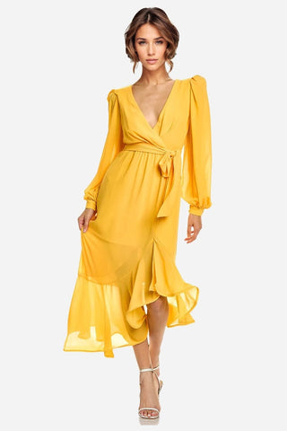 The Mariposa | Yellow Hi-Low Ruffle Dress