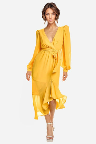 The Mariposa | Yellow Hi-Low Ruffle Dress