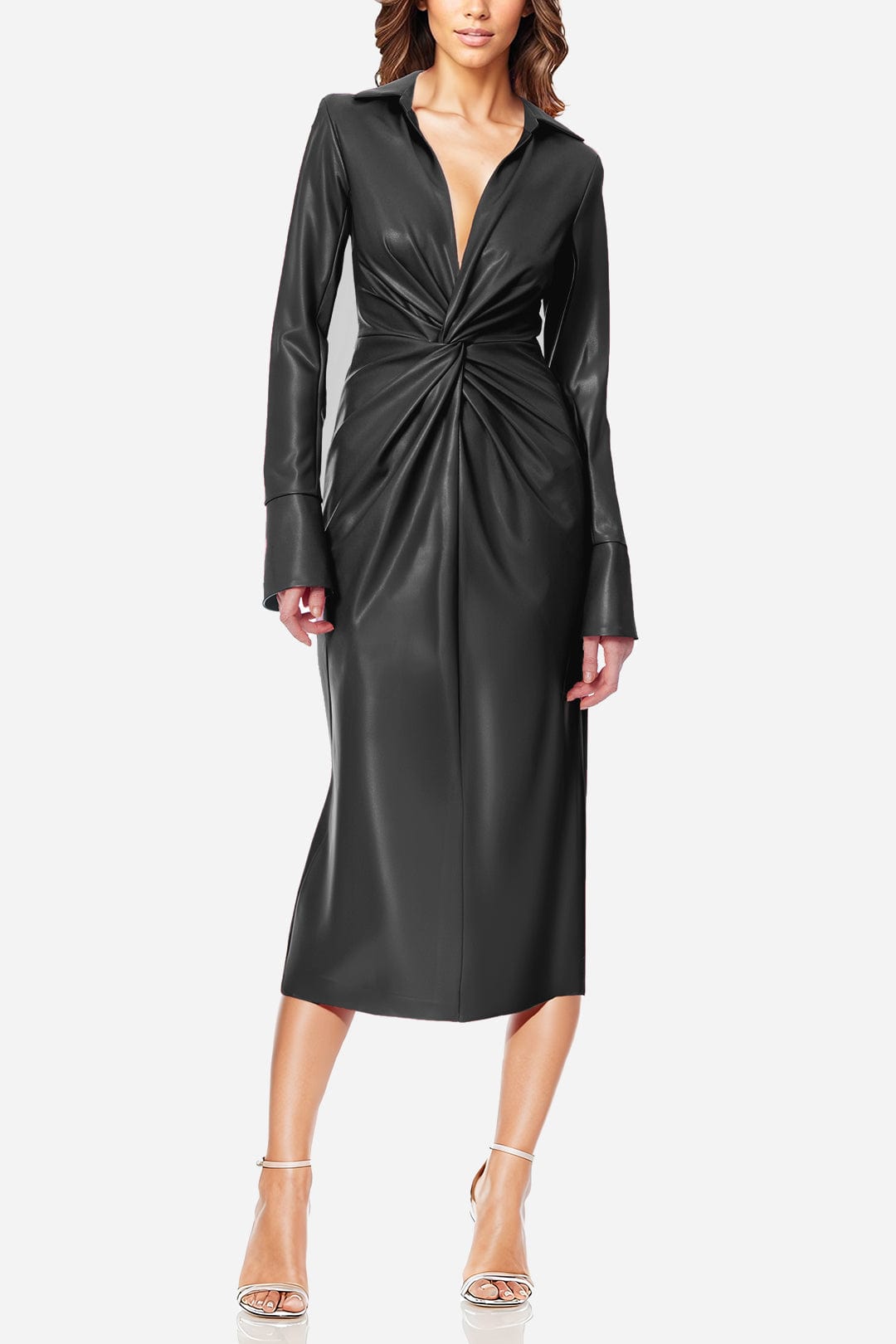 ONE33 Social The Mary Black Twist Faux Leather Midi Cocktail