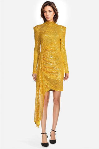 The Diana | Gold Sequin Faux Wrap Cocktail Dress