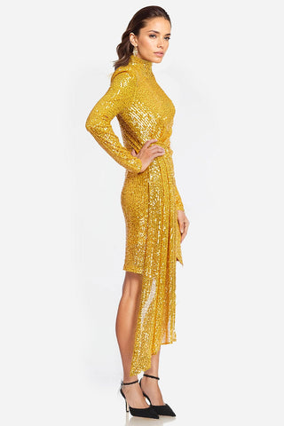 The Diana | Gold Sequin Faux Wrap Cocktail Dress