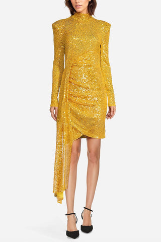 The Diana | Gold Sequin Faux Wrap Cocktail Dress