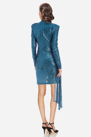 The Diana | Peacock Sequin Faux Wrap Cocktail Dress