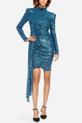 The Diana | Peacock Sequin Faux Wrap Cocktail Dress