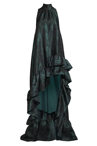 The Naomi | Forest Green Jacquard High-Low Gown