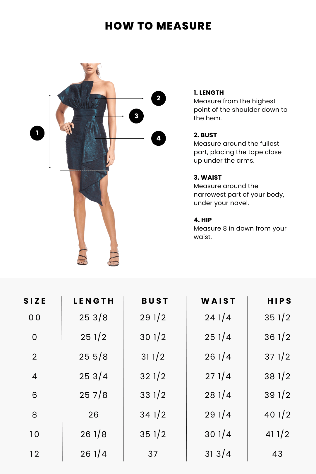 Size 0 dress sales measurements