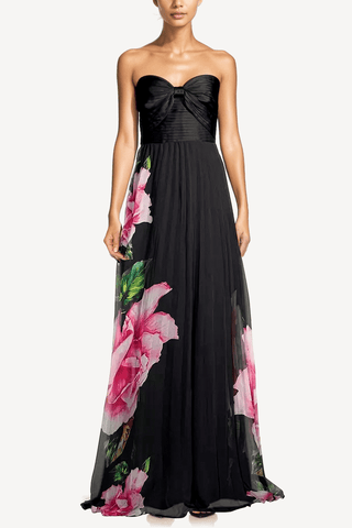 The Dasha | Black Strapless Floral Printed Maxi Dress